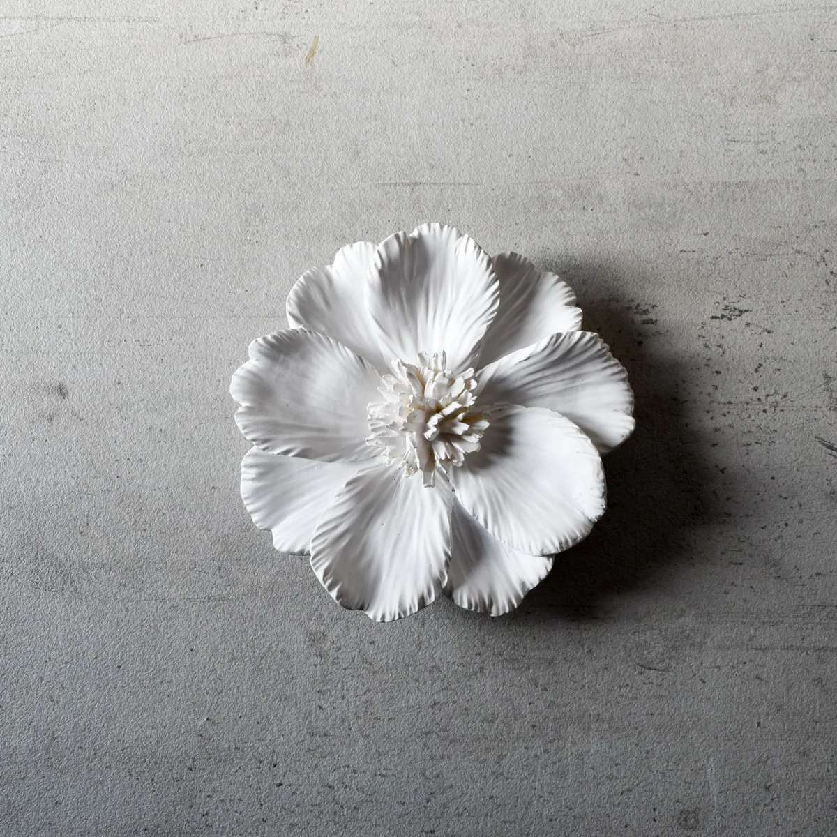 Peony Ceramic Flowers Wall Sculpture (White) - Small - 1 Piece