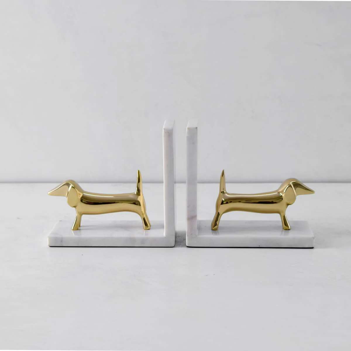 Coco Marble and Brass Dachshund Bookends