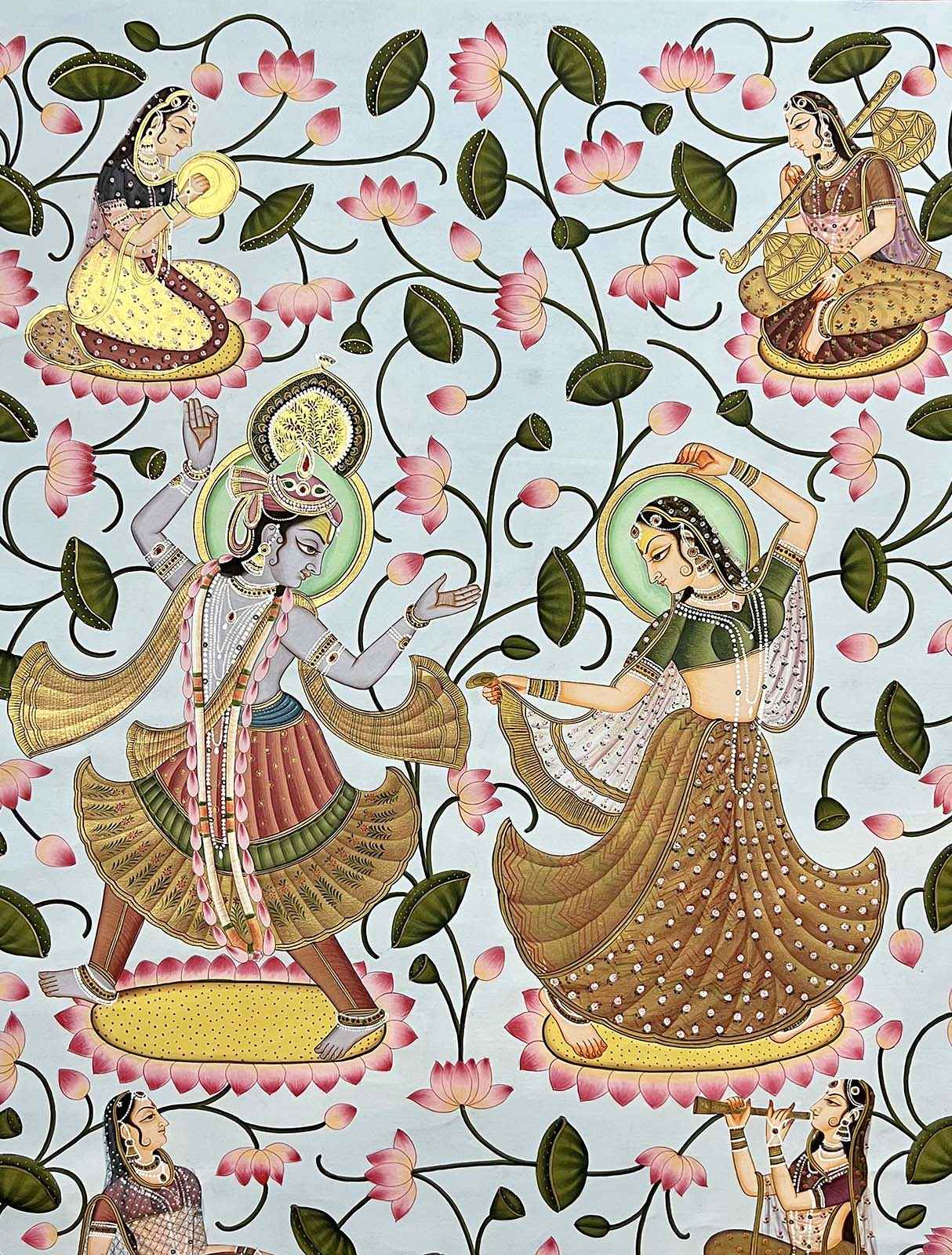 Handmade Radha Krishna Kamal Talai Painting