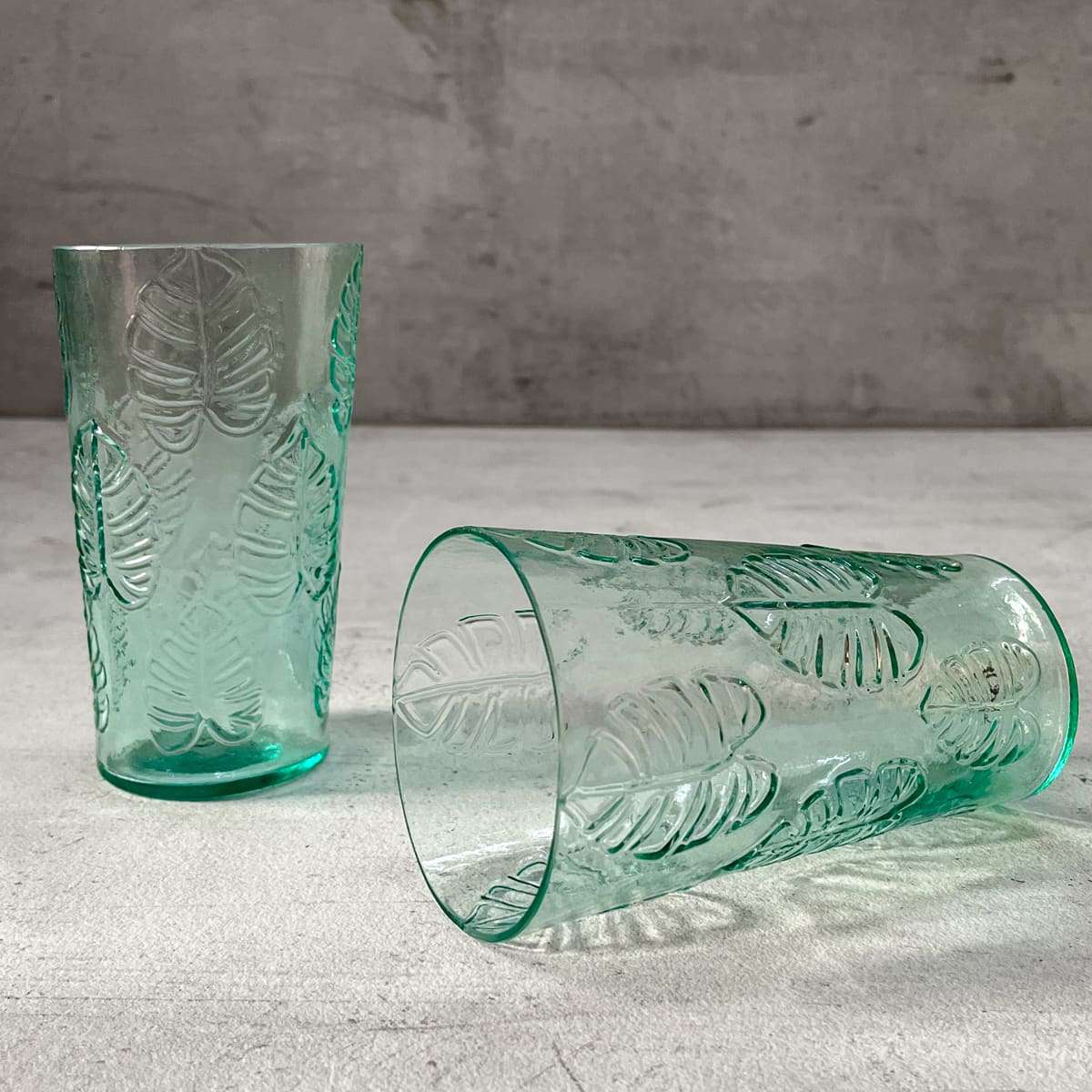 Bruno Turquoise Monstera Leaf Drinking Glass (Set of 2)