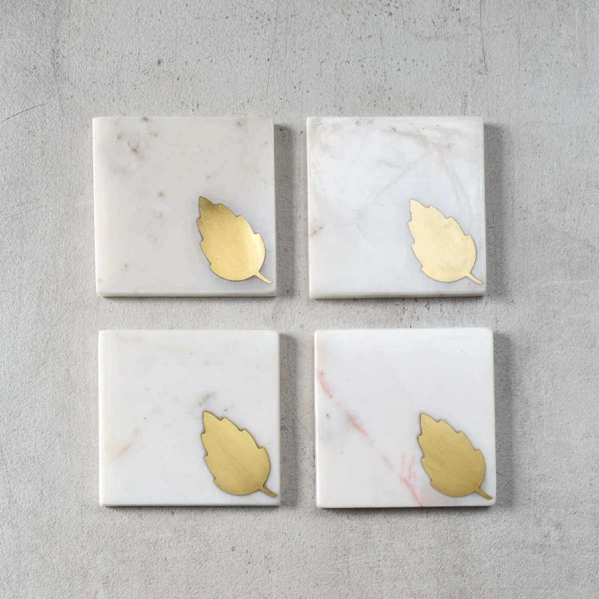 Dorris Marble and Brass Leaf Coasters - Set of 4