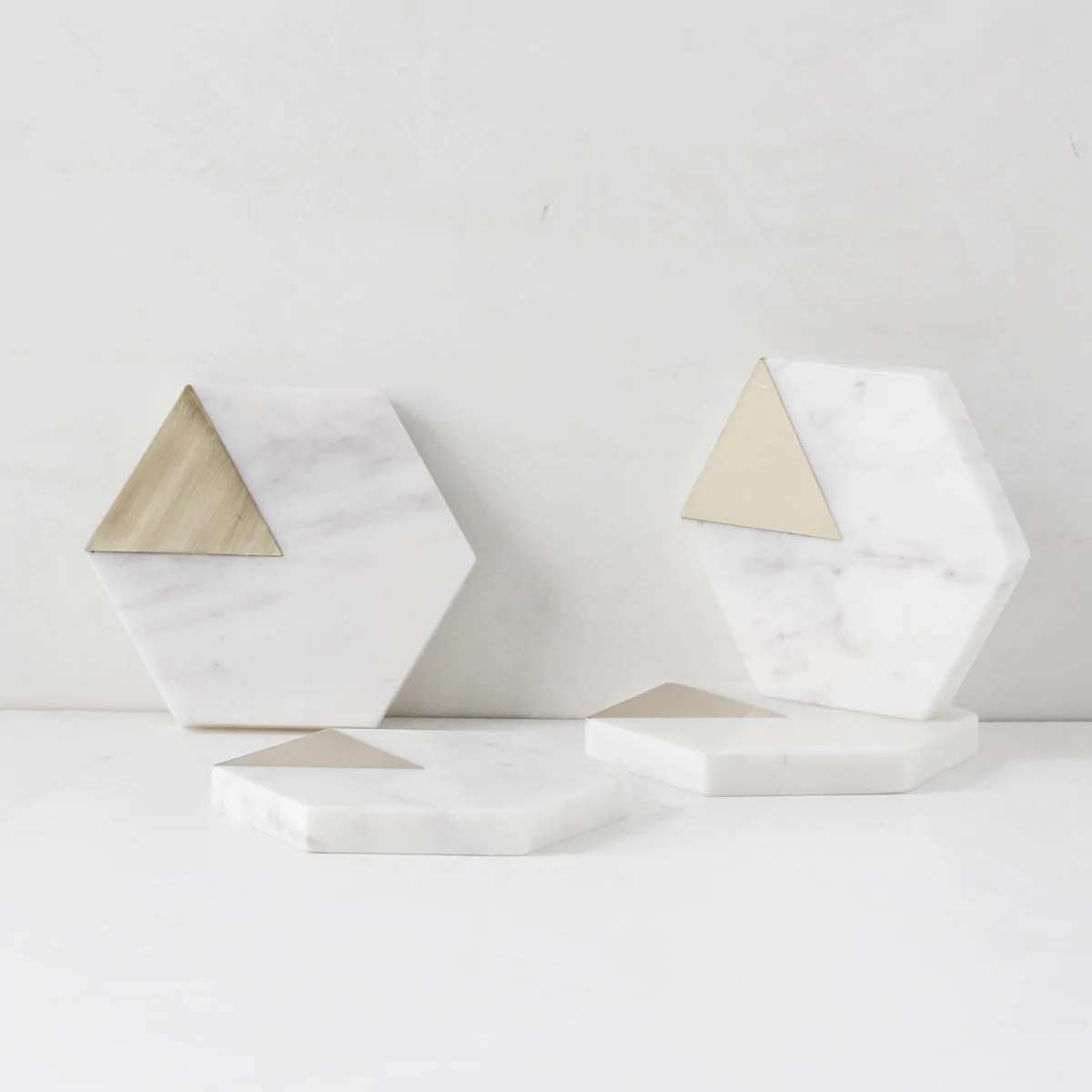 Sirocco Hexagon Marble and Brass Coasters - Set of 4