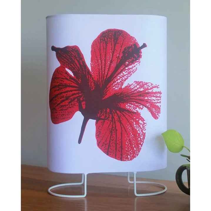 Red Hibiscus Oval Table Lamp