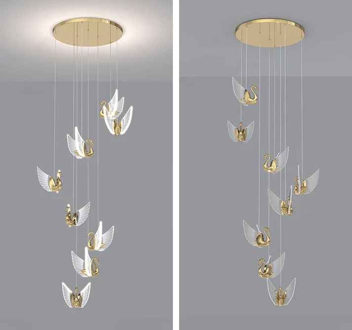 Led Swan Stair Chandelier