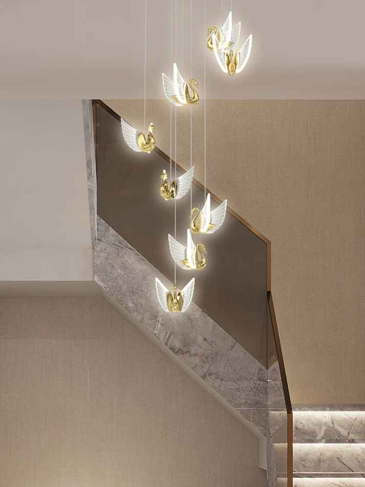 Led Swan Stair Chandelier