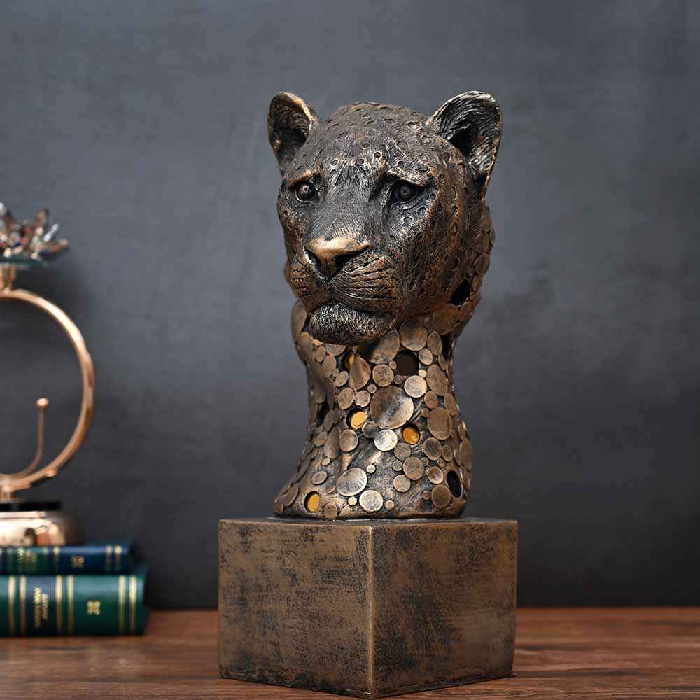 Handmade Leopard Head Statue