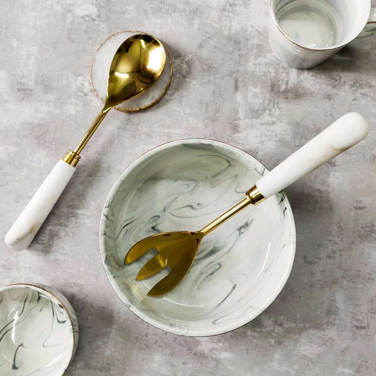 Flint Marble Serving Spoon and Spork Set