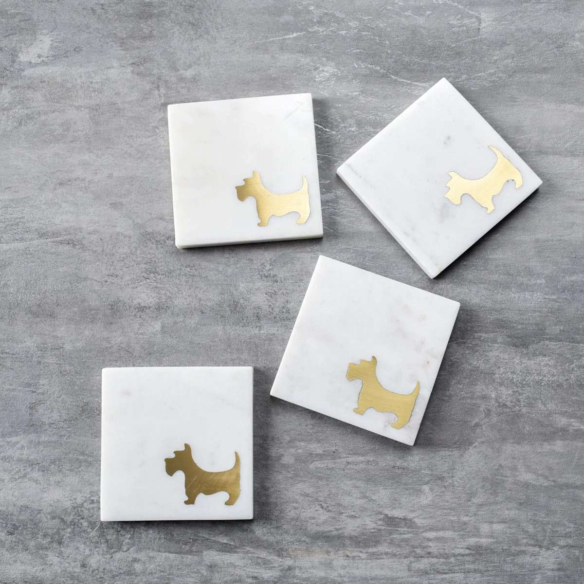 Camden Marble and Brass Scottish Terrier Coasters - Set of 4