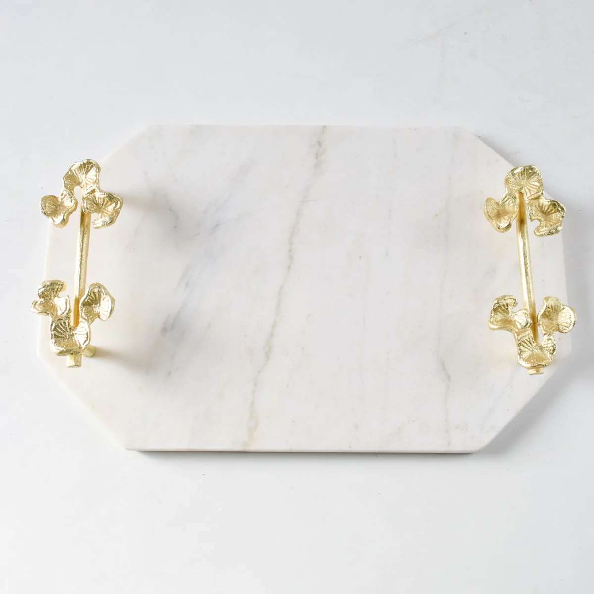 Kennesha Marble Tray with Golden Orchid Flower Handles