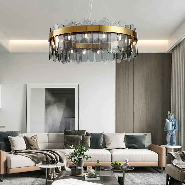 Metal Smokey Glass Led Chandelier