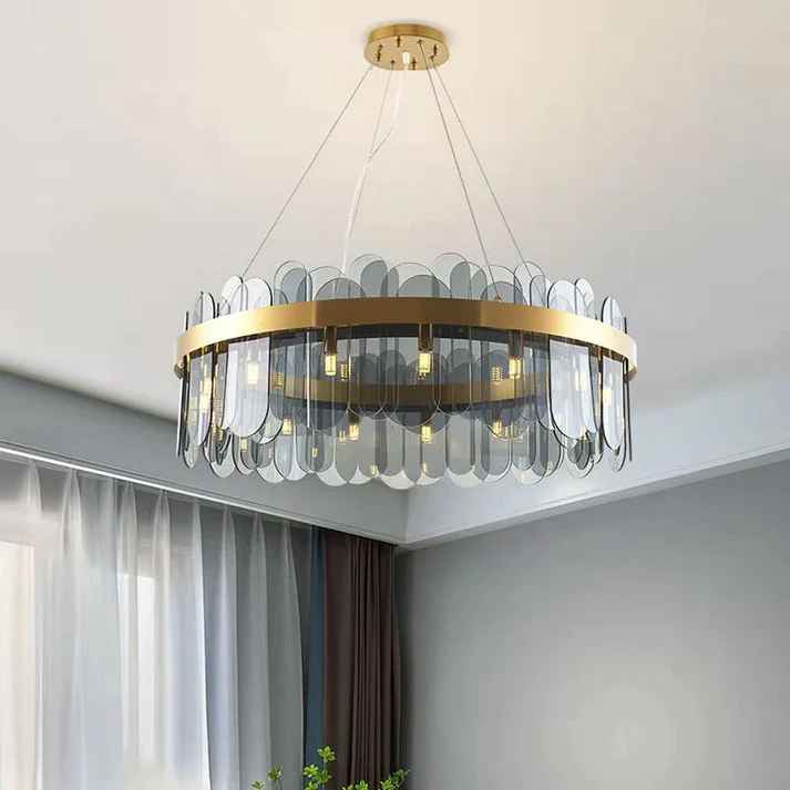 Metal Smokey Glass Led Chandelier