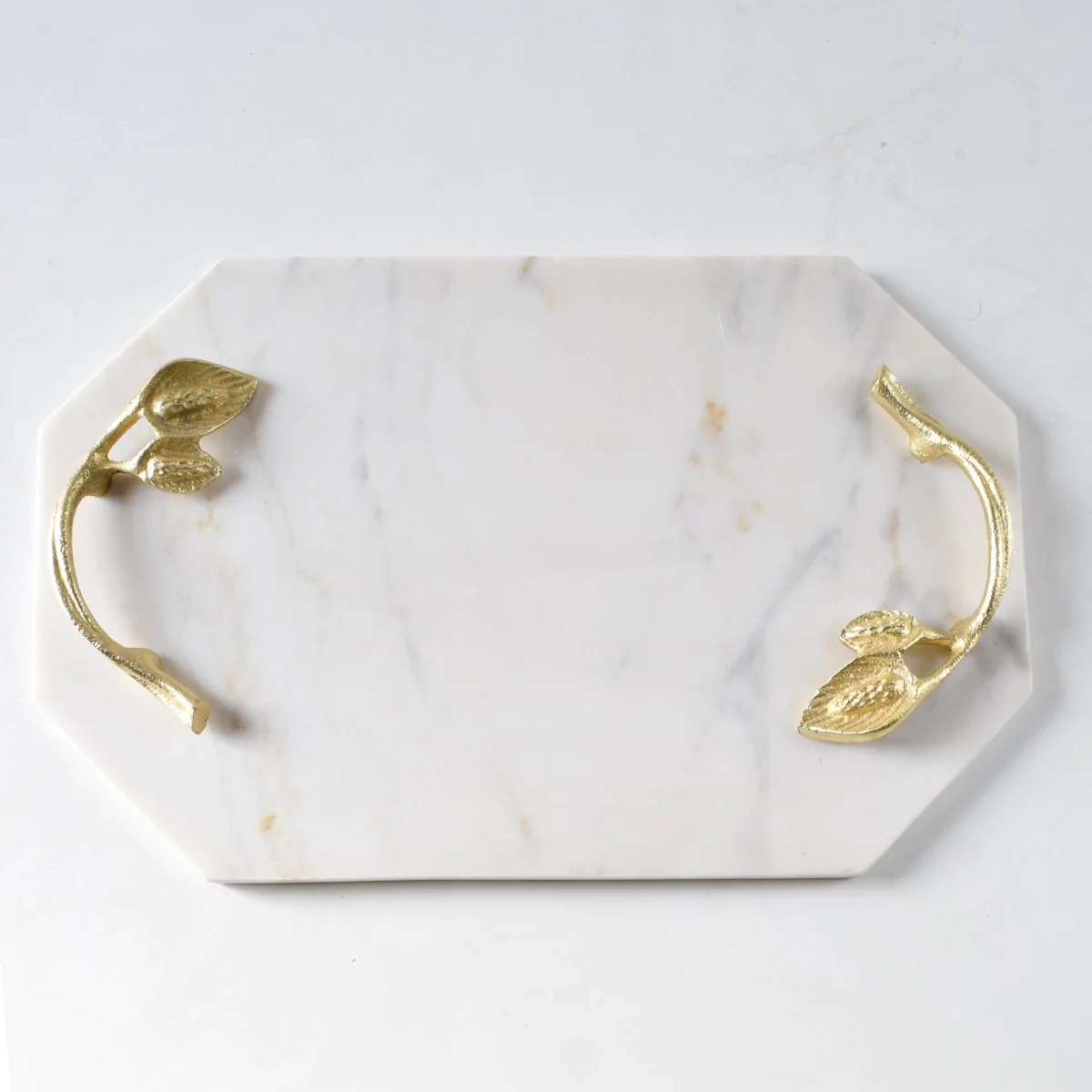 Keeves Marble Tray with Golden Leaf Handles