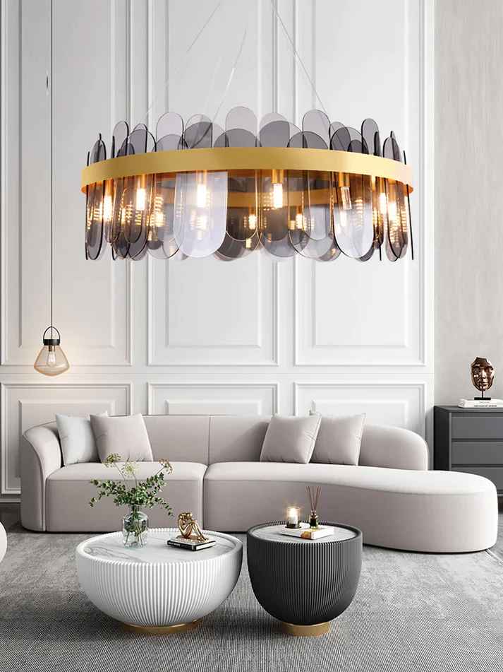 Metal Smokey Glass Led Chandelier