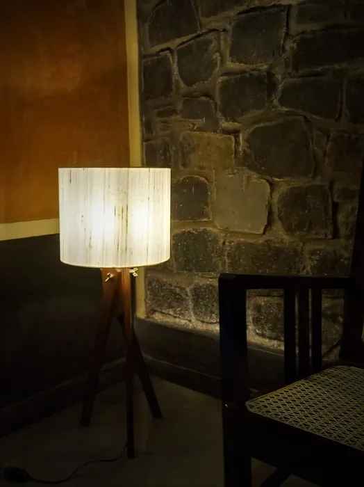 Raw Silk Fabric Wood Tripod Floor Lamp