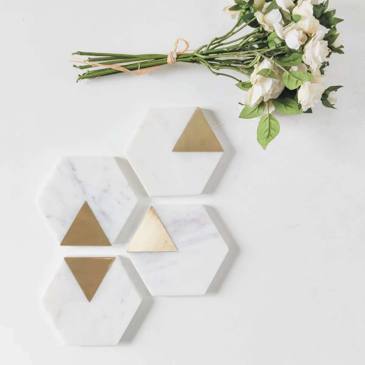 Sirocco Hexagon Marble and Brass Coasters - Set of 4