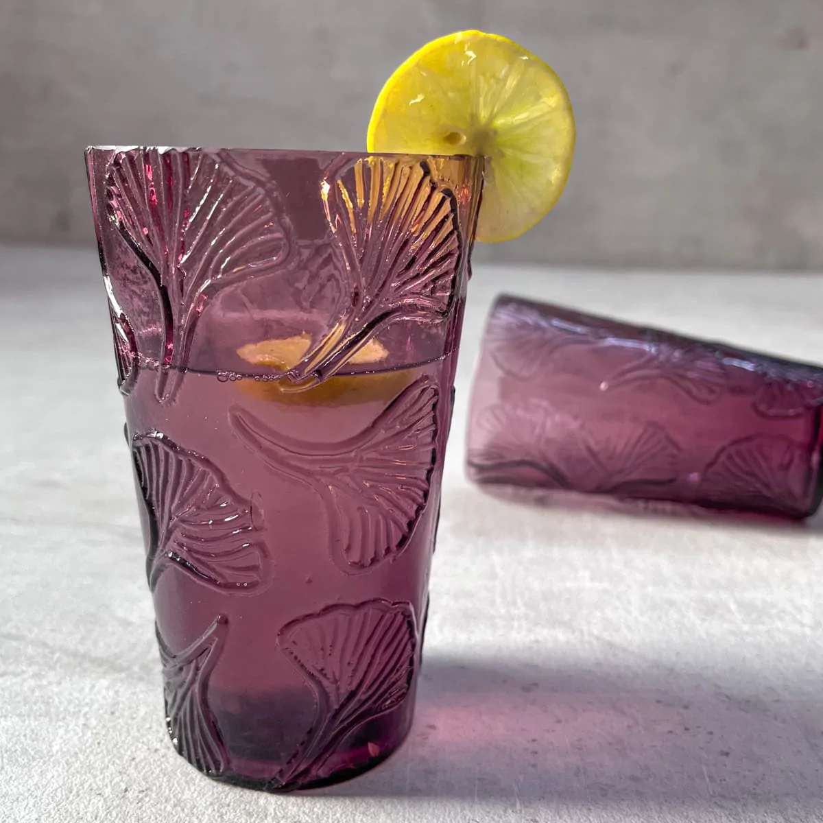 Zephyr Plum Gingko Leaf Drinking Glass (Set of 2)