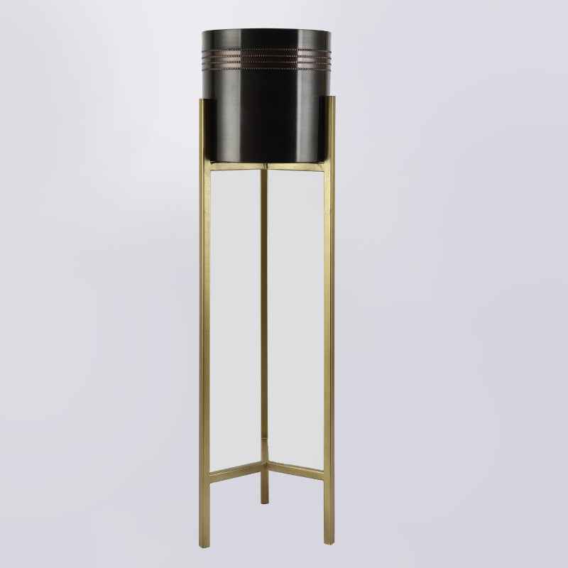 Metal Floor Planter With Antique Gold Stand