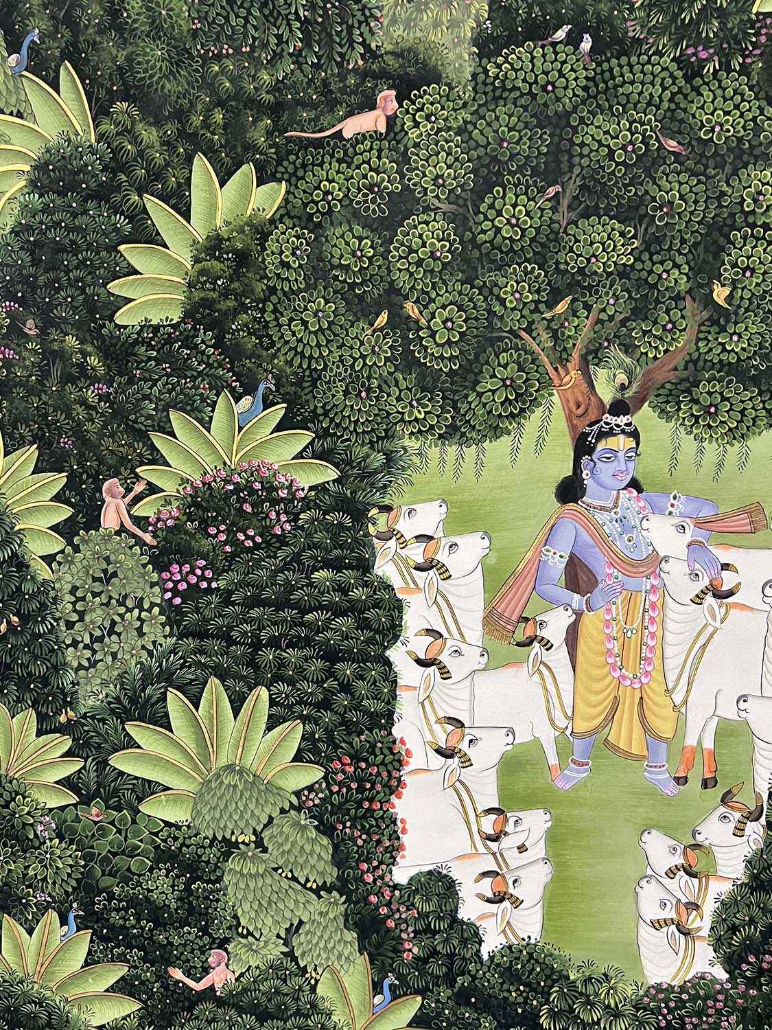 Handmade Krishna in Jungle with Cows Painting