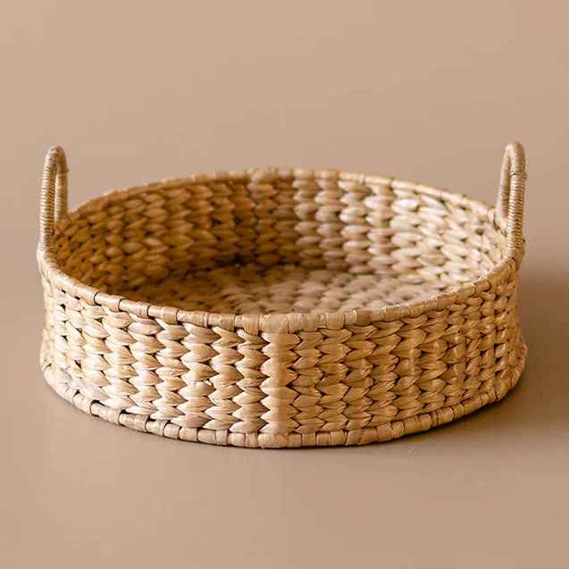 Round Wicker Tray with Handles