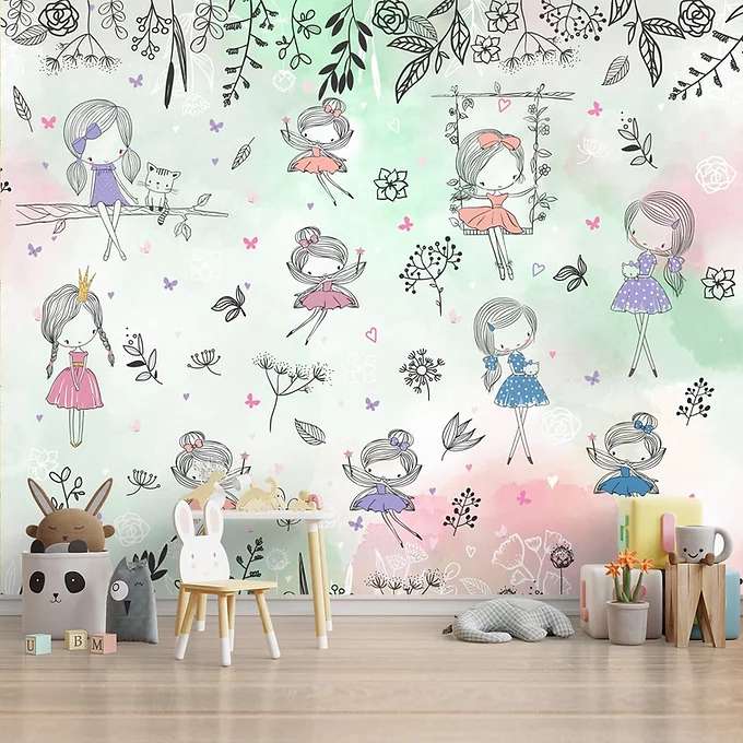 Pastel World Map Wallpaper with Balloons for Kids Room