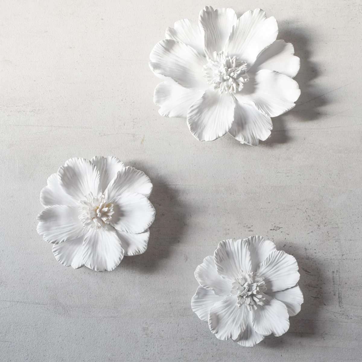 Peony Ceramic Flowers Wall Sculpture (White) - Small - 1 Piece