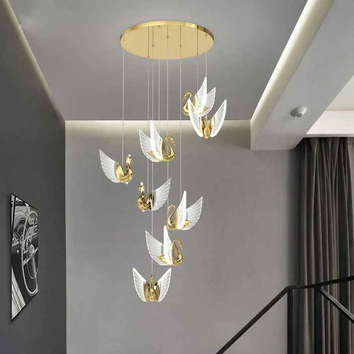 Led Swan Stair Chandelier