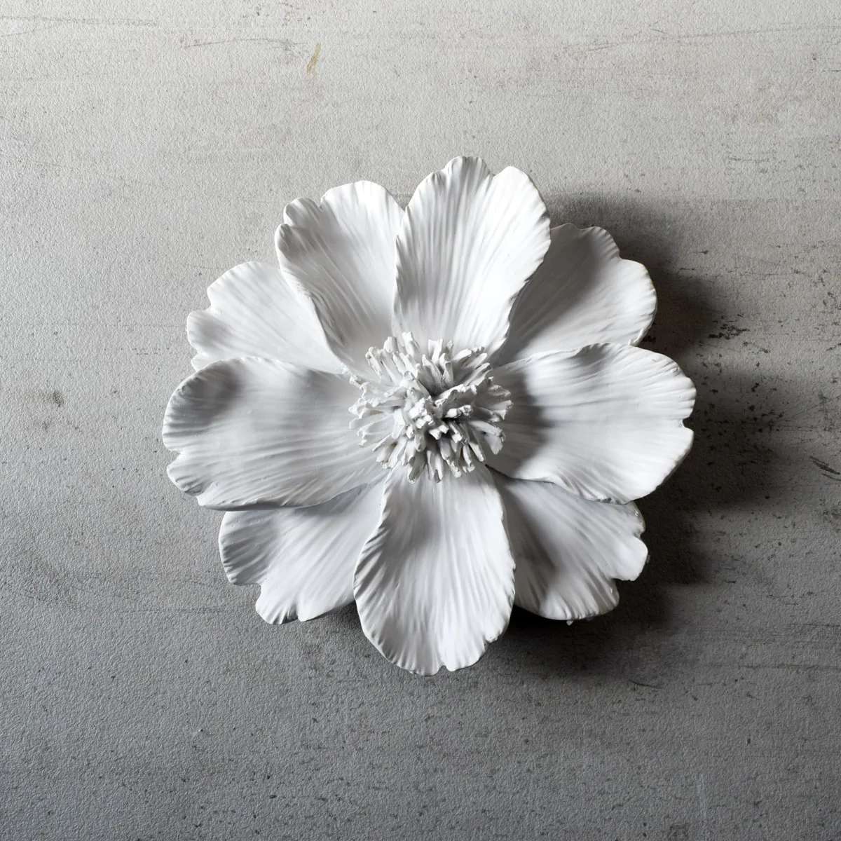 Peony Ceramic Flowers Wall Sculpture (White) - Small - 1 Piece