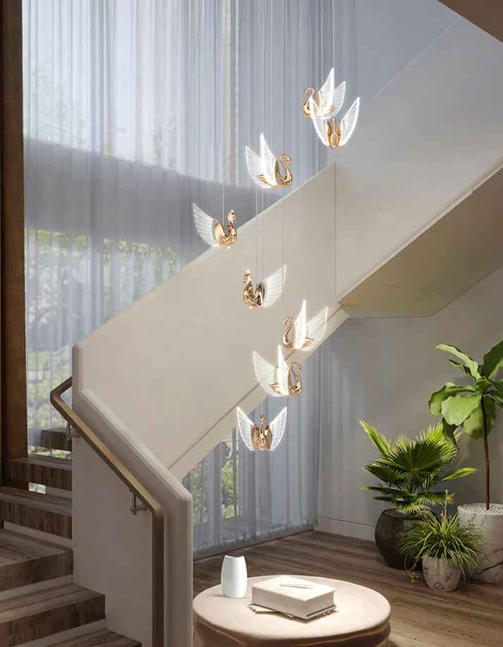 Led Swan Stair Chandelier