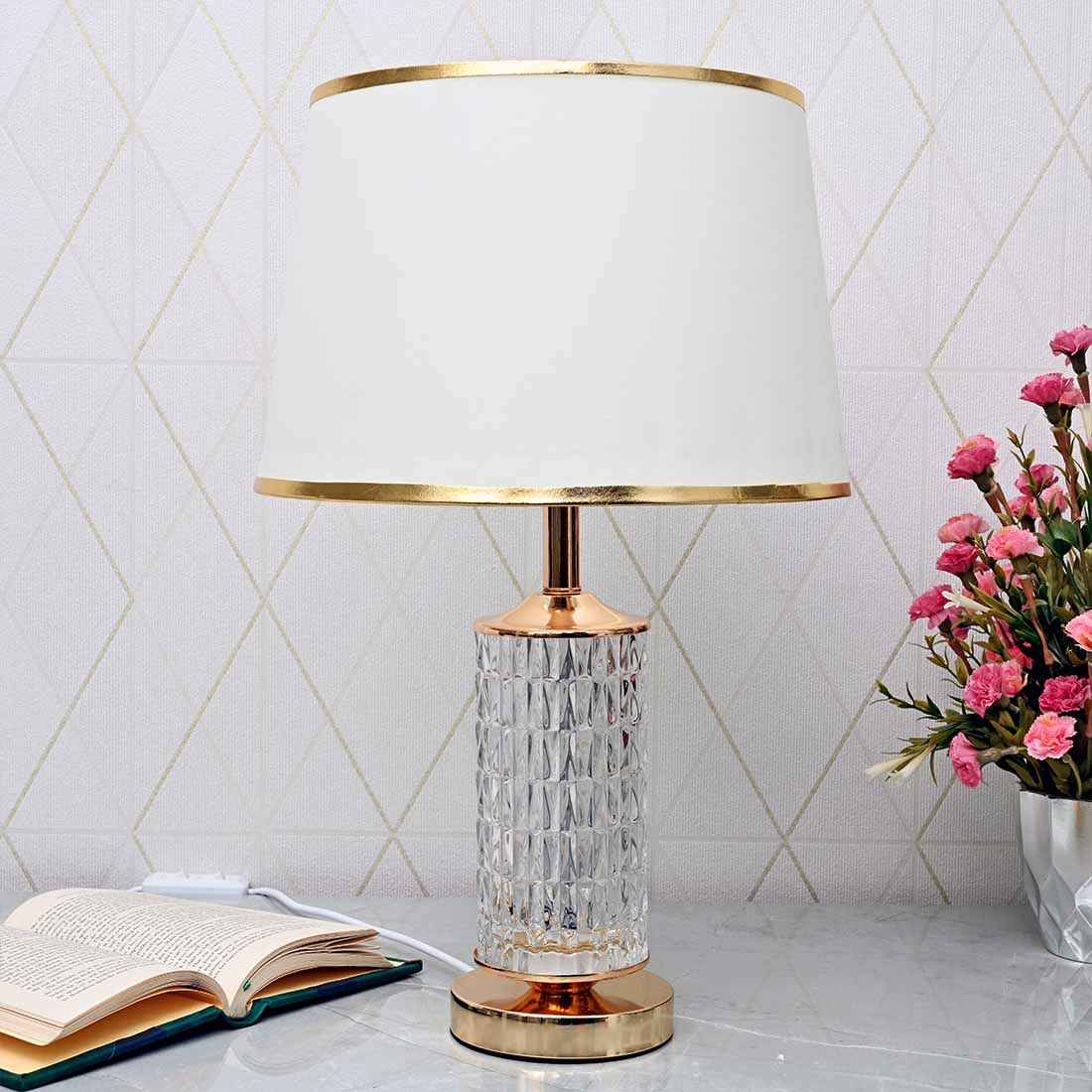 French Glass Diamond-Cut Dual LED Table Lamp