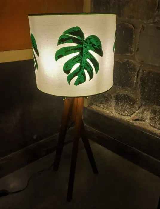 Green Leaf Wood Tripod Floor Lamp