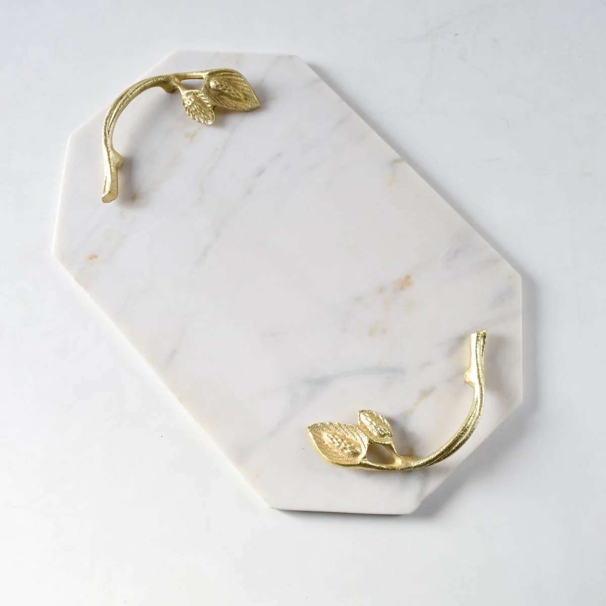 Keeves Marble Tray with Golden Leaf Handles