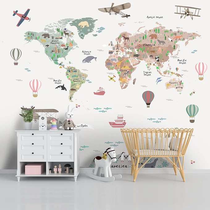 Travel Theme World Map for Kids Rooms