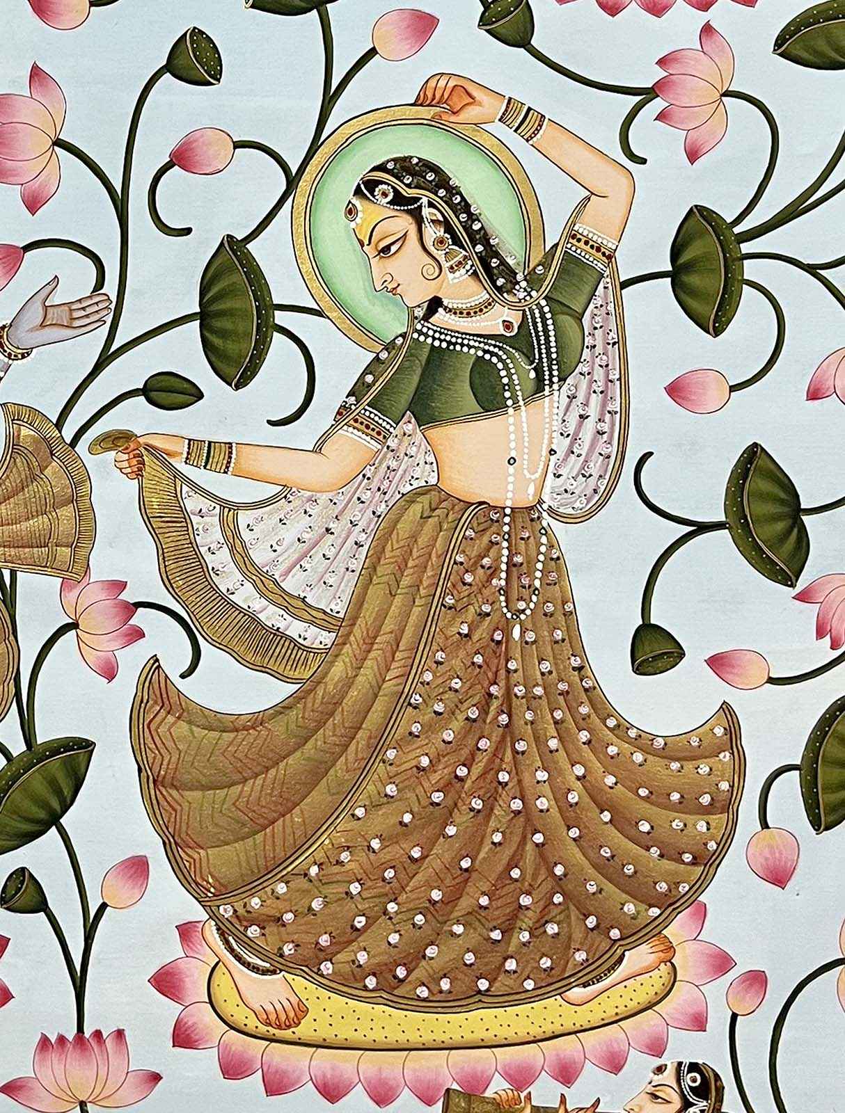 Handmade Radha Krishna Kamal Talai Painting