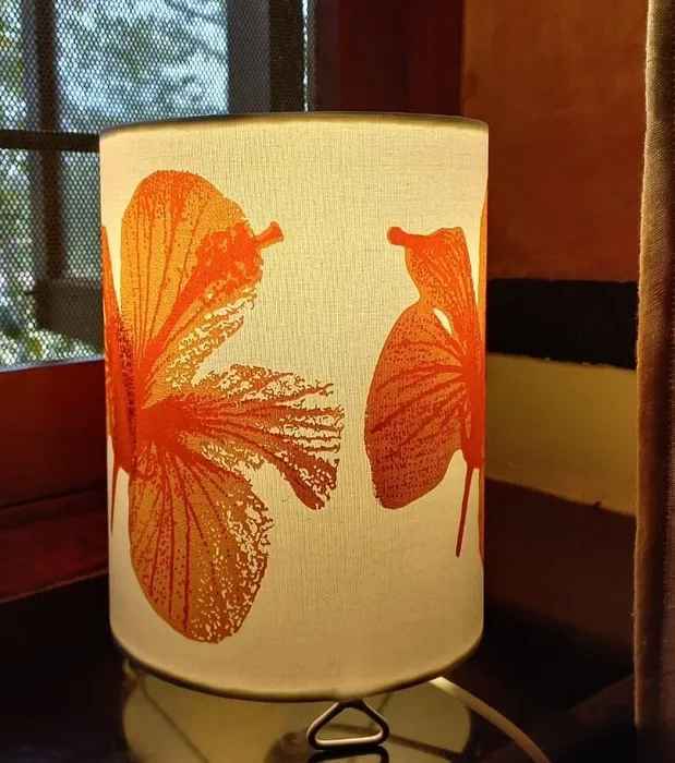 Round Orange Hibiscus Table Lamp