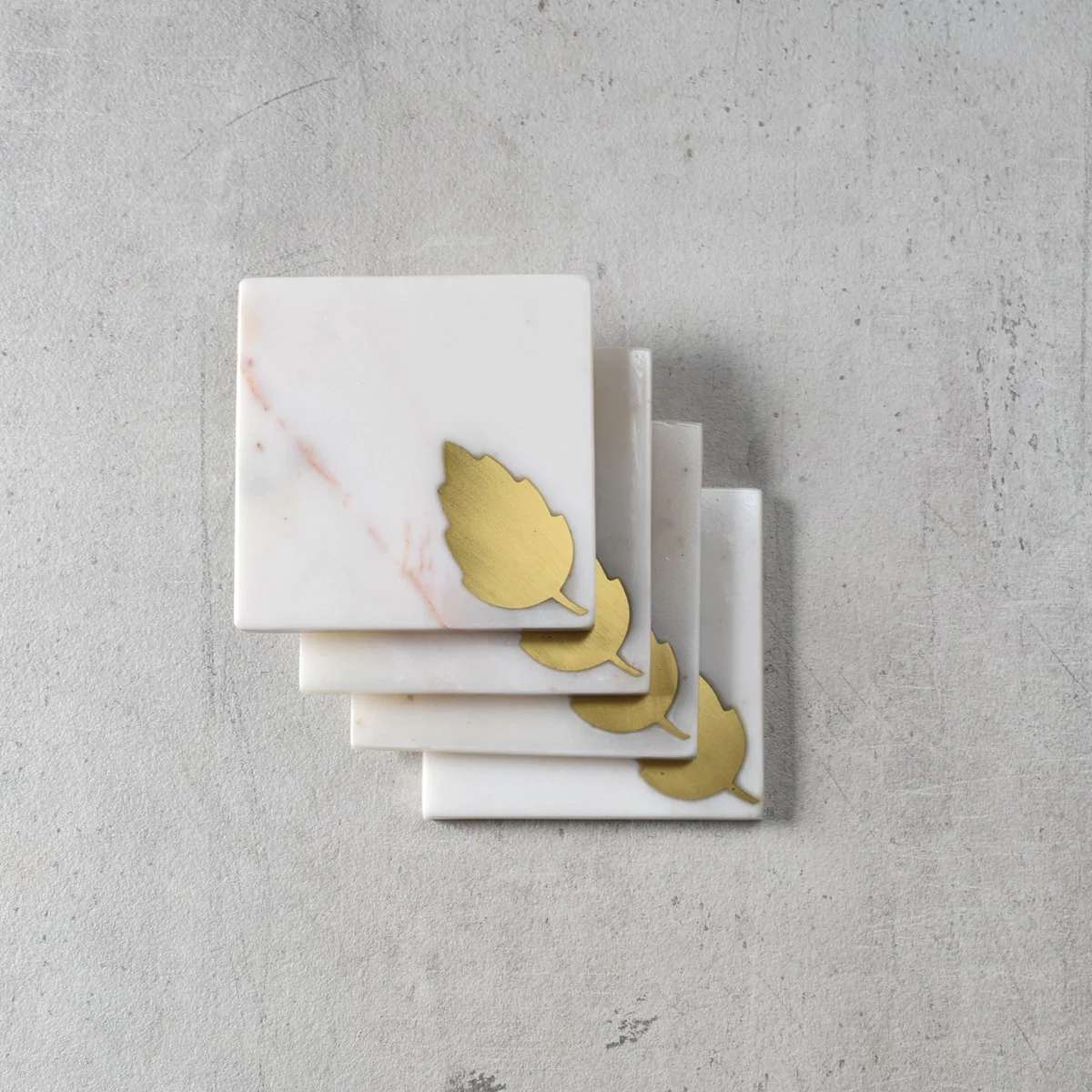 Dorris Marble and Brass Leaf Coasters - Set of 4