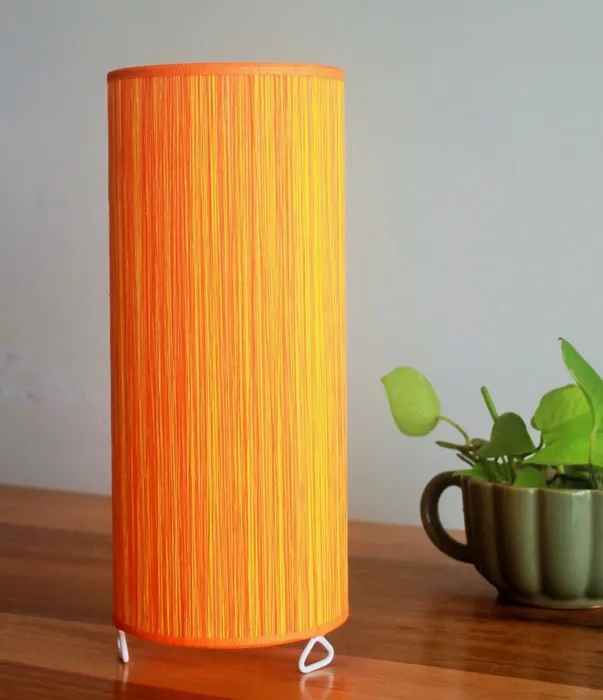 Round Orange Silk Cotton Stripes Table Lamp