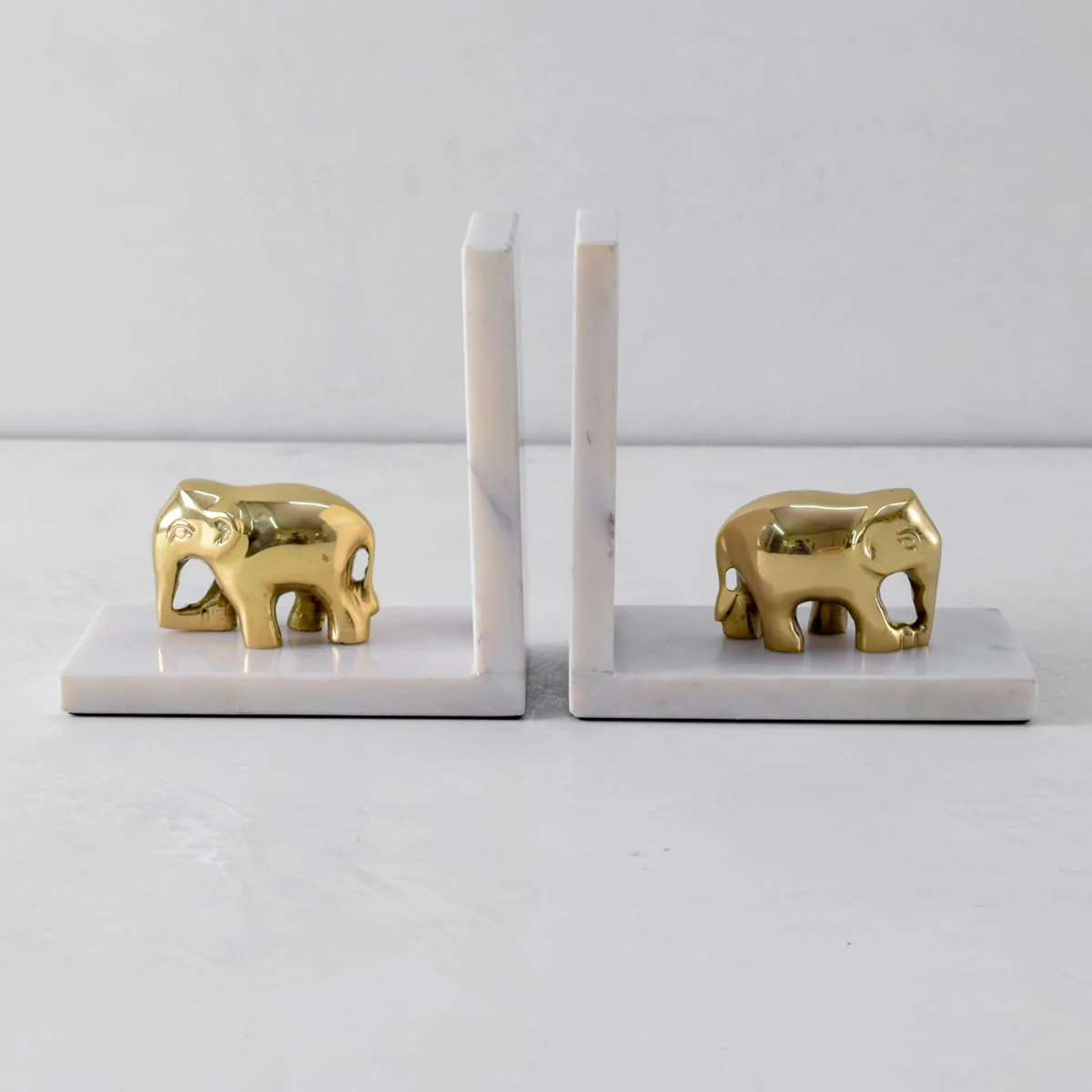 Ollie Marble and Brass Elephant Bookends