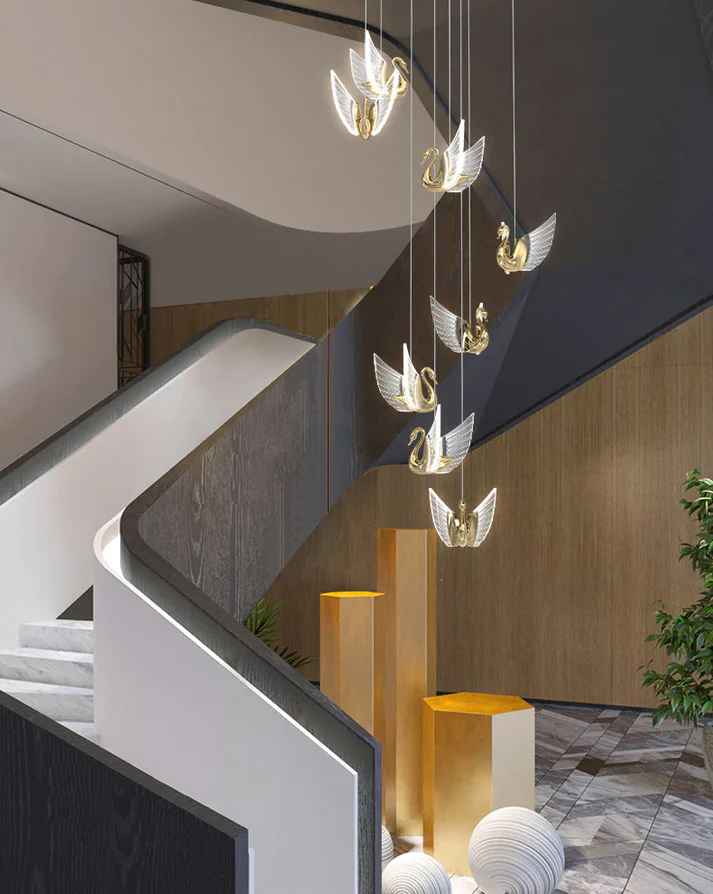 Led Swan Stair Chandelier