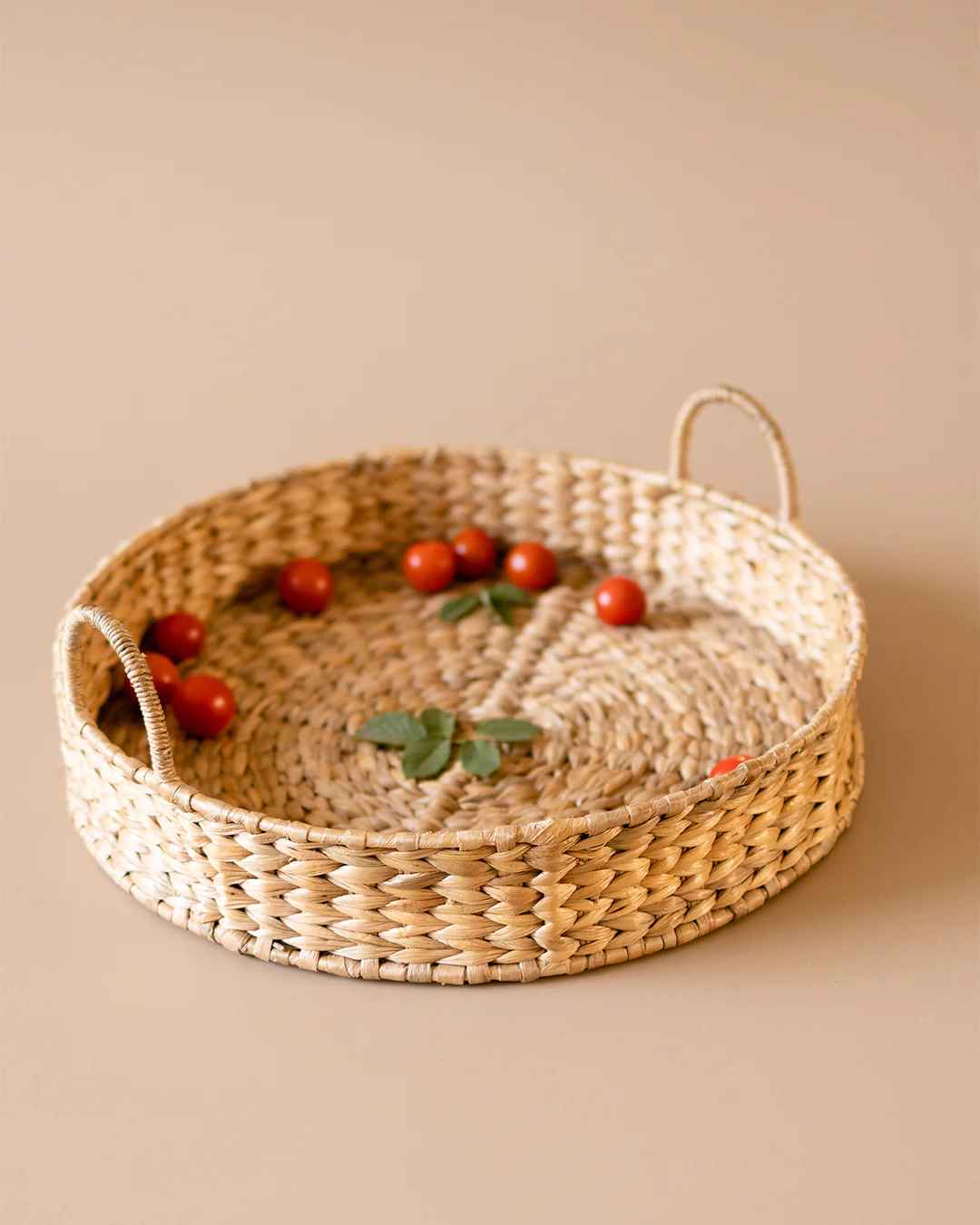 Round Wicker Tray with Handles