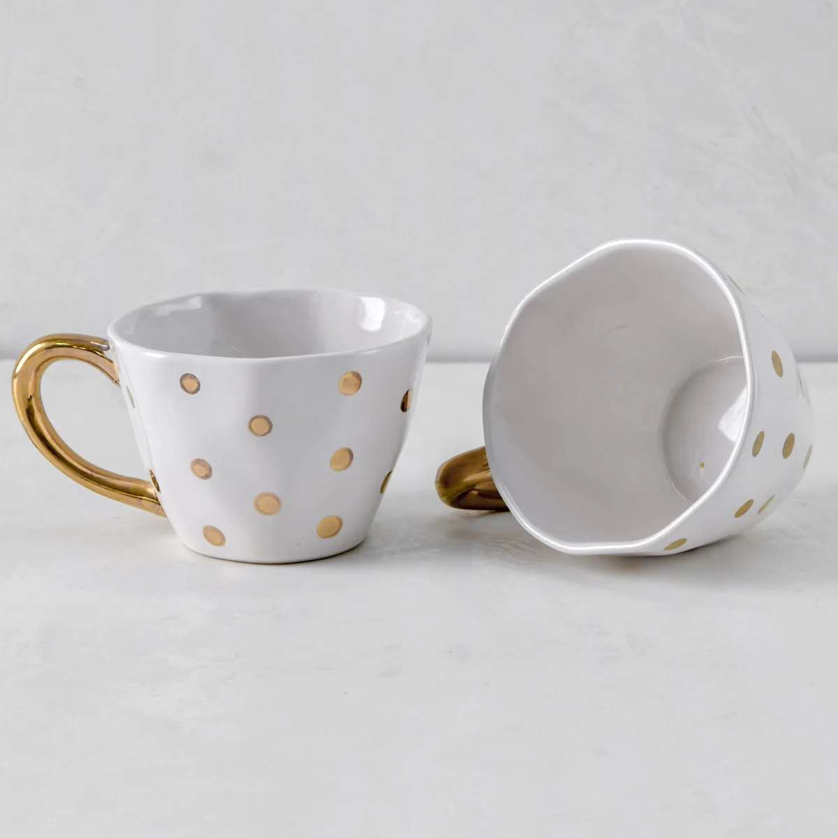 Esmira Golden Polka Dot Ceramic Cup with Golden Handle - Set of 2