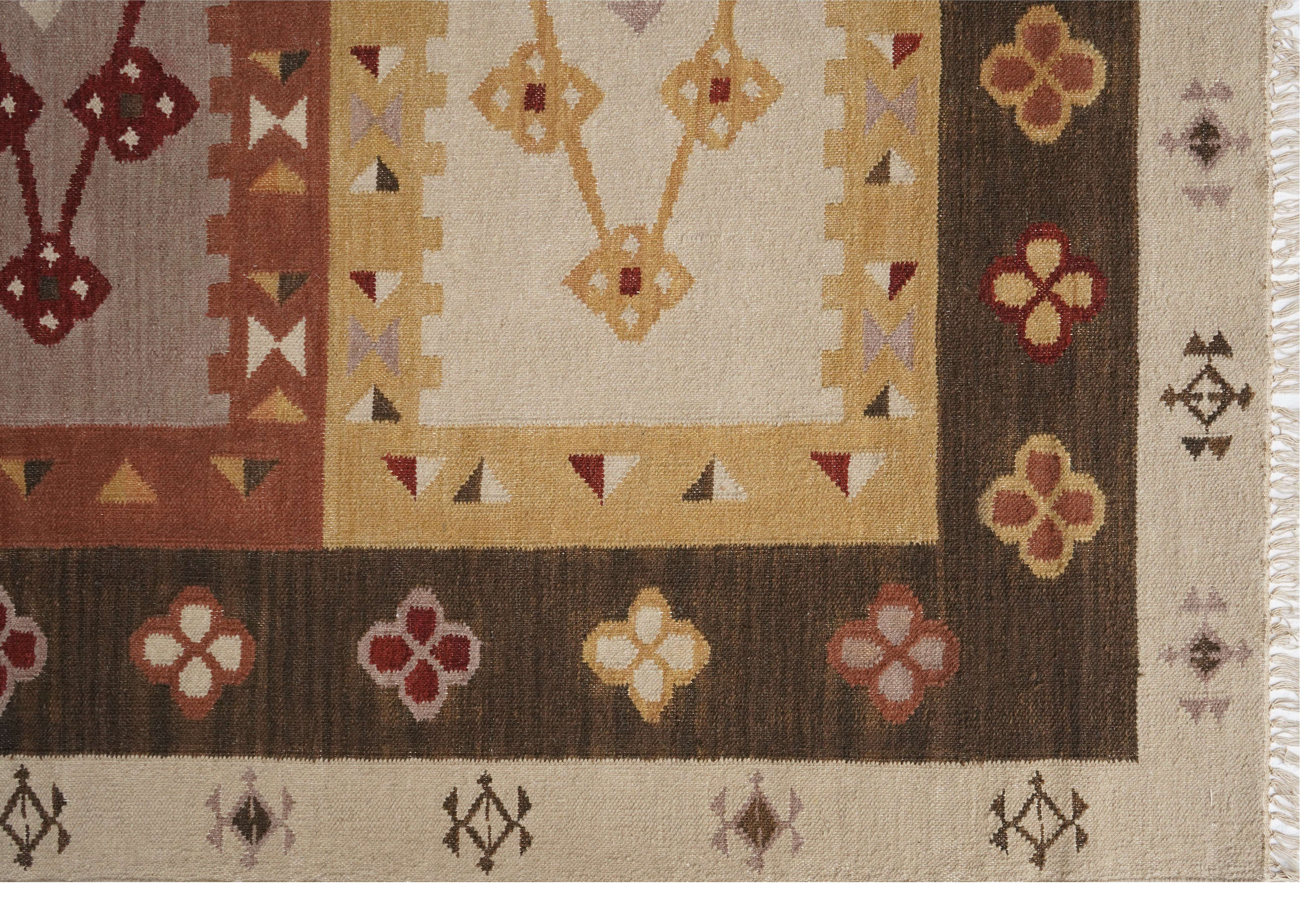 CREAM KILIM WITH BROWN BORDER