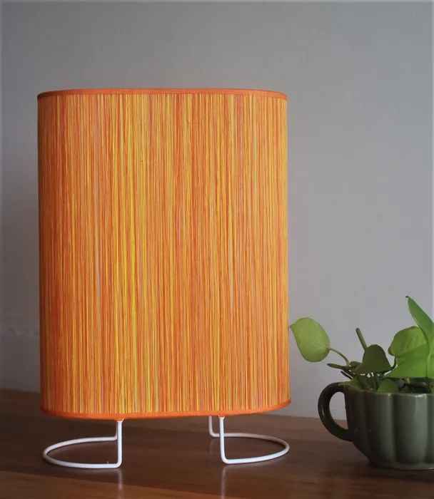 Oval Orange Silk Cotton Stripes Table Lamp