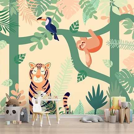 Cute Animals Flying With Balloons Theme for Kids Room