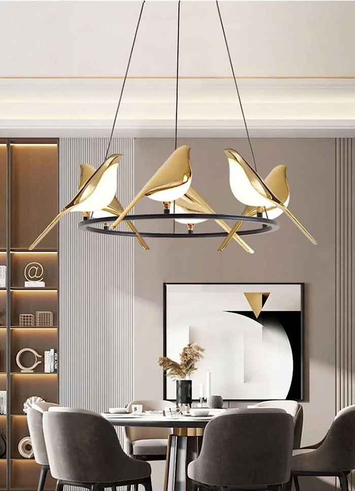 6-Light Bird Gold Hanging Pendant Light