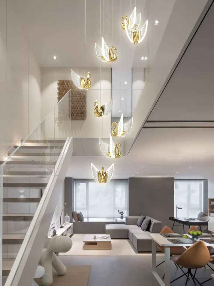 Led Swan Stair Chandelier