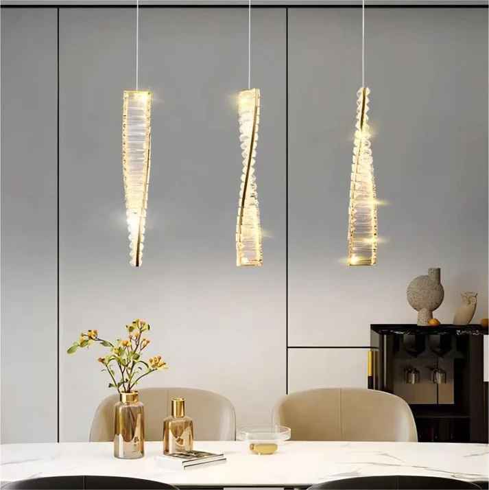 Gold Crystal Long Pendant Light