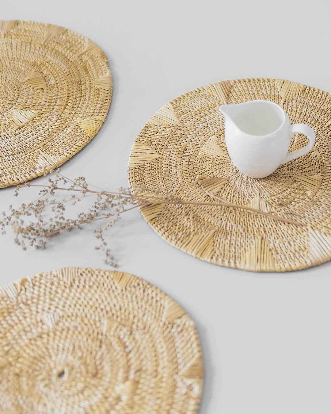 Round Wicker Tray with Handles