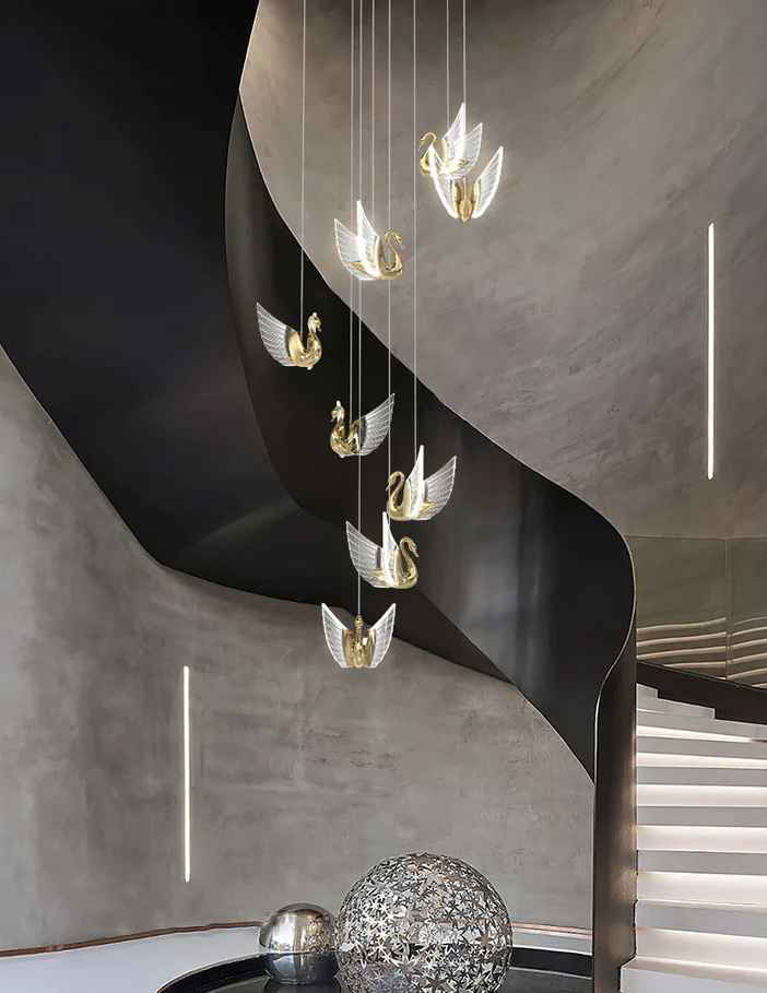 Led Swan Stair Chandelier