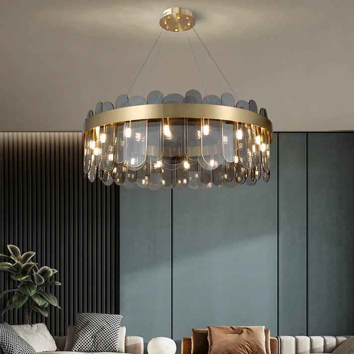 Metal Smokey Glass Led Chandelier