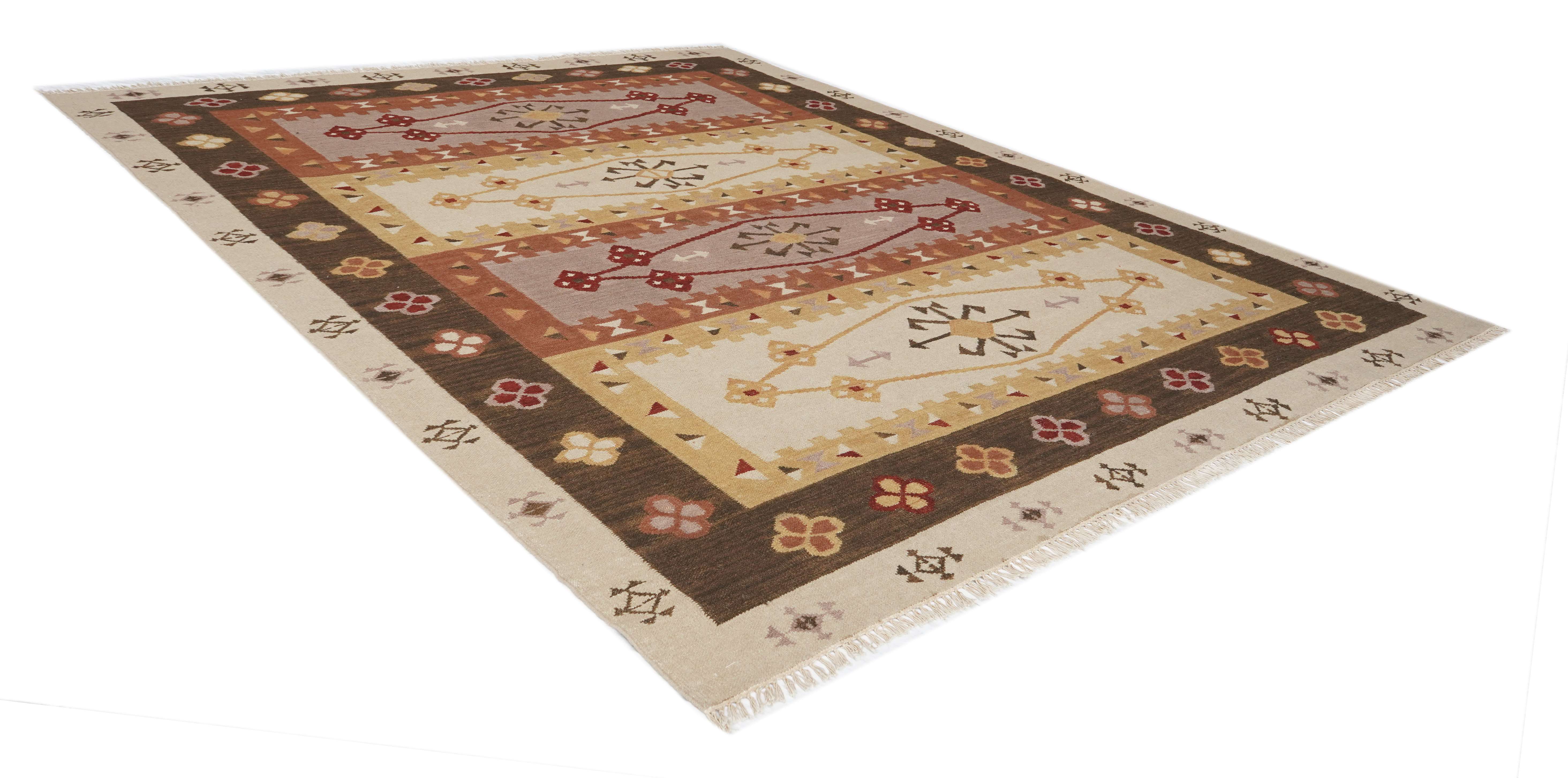 CREAM KILIM WITH BROWN BORDER